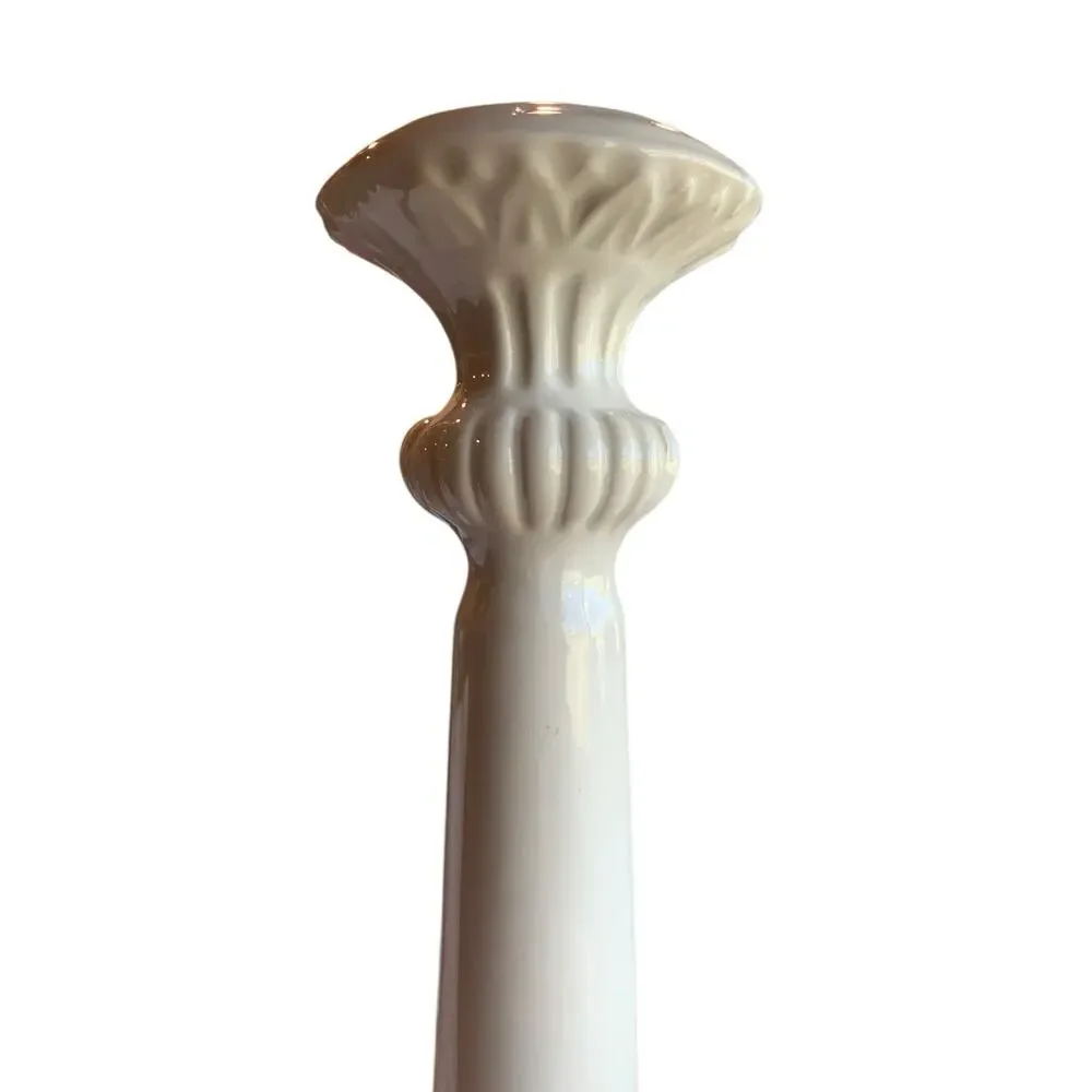 Bloomingdale’s Made In Italy White Porcelain Candle Stick Holder 11.5 “ Tall‎